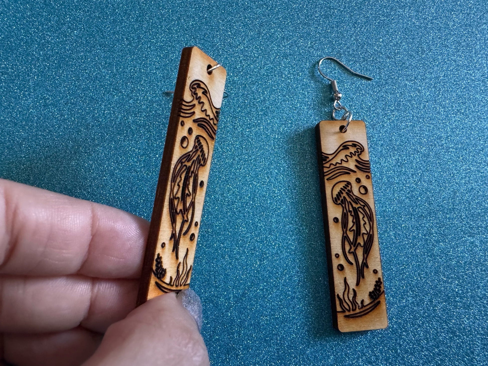 Jellyfish Earrings: Laser Cut Wood Sea Creature, Waves, Ocean, Seaweed, Diving, Tropical Dive, Hawaii, Aquatic, Best Gifts for Her/Him/Them