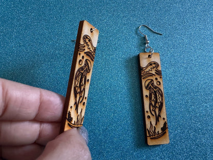 Jellyfish Earrings: Laser Cut Wood Sea Creature, Waves, Ocean, Seaweed, Diving, Tropical Dive, Hawaii, Aquatic, Best Gifts for Her/Him/Them