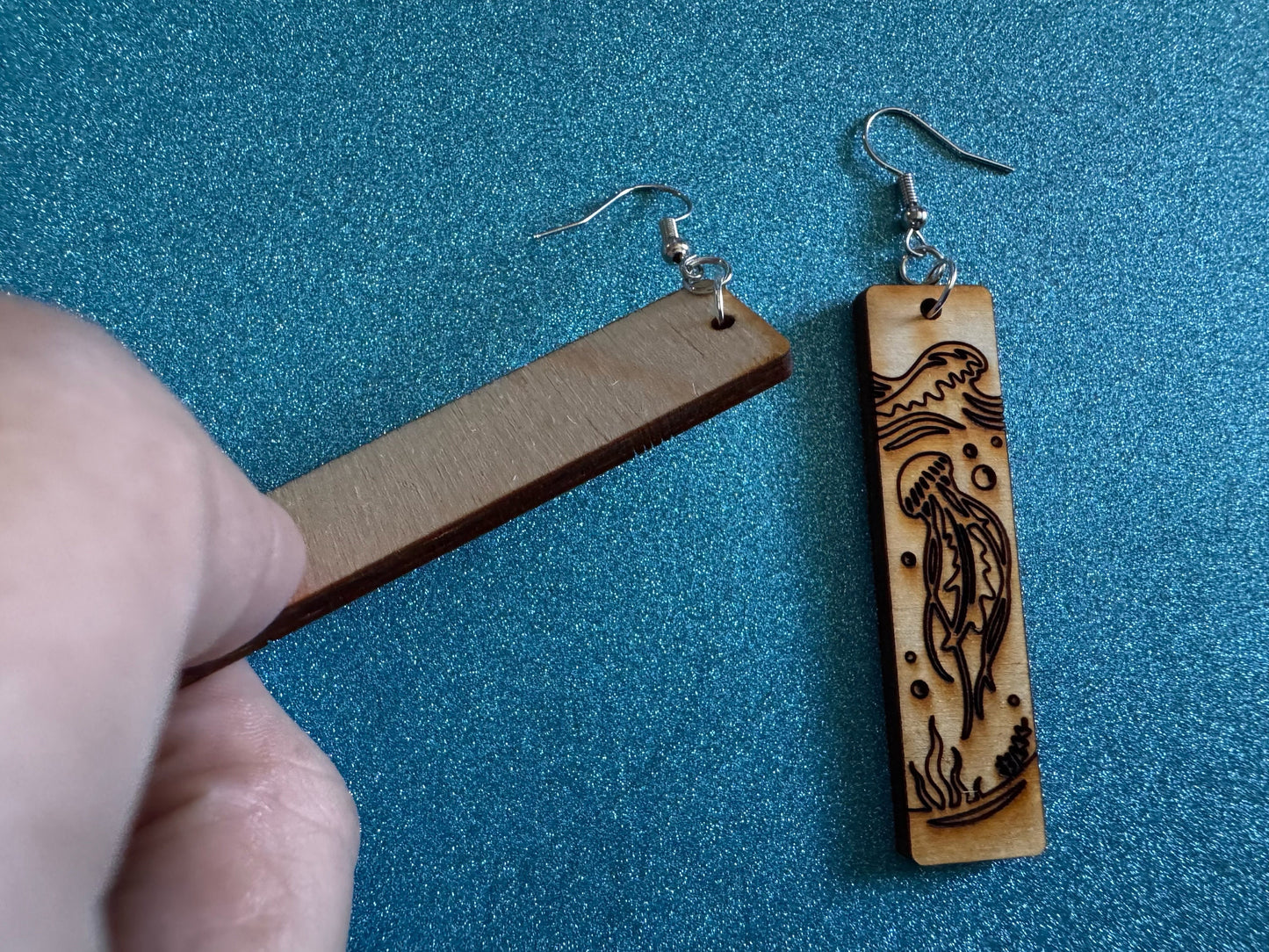 Jellyfish Earrings: Laser Cut Wood Sea Creature, Waves, Ocean, Seaweed, Diving, Tropical Dive, Hawaii, Aquatic, Best Gifts for Her/Him/Them