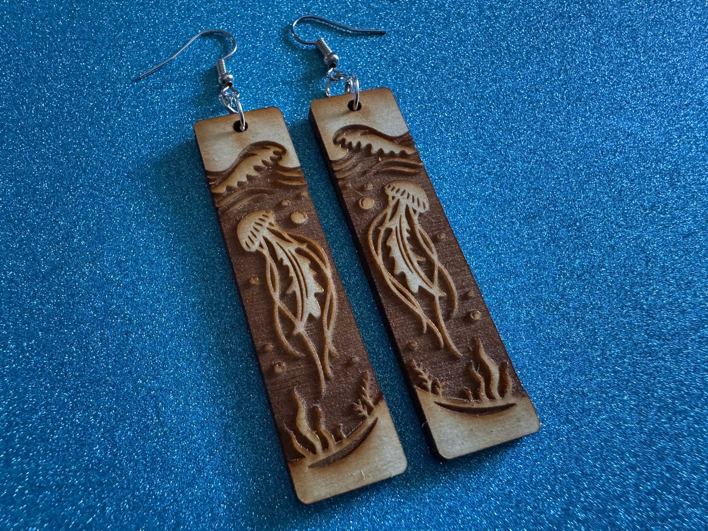Jellyfish Earrings: Laser Cut Wood Sea Creature, Waves, Ocean, Seaweed, Diving, Tropical Dive, Hawaii, Aquatic, Best Gifts for Her/Him/Them