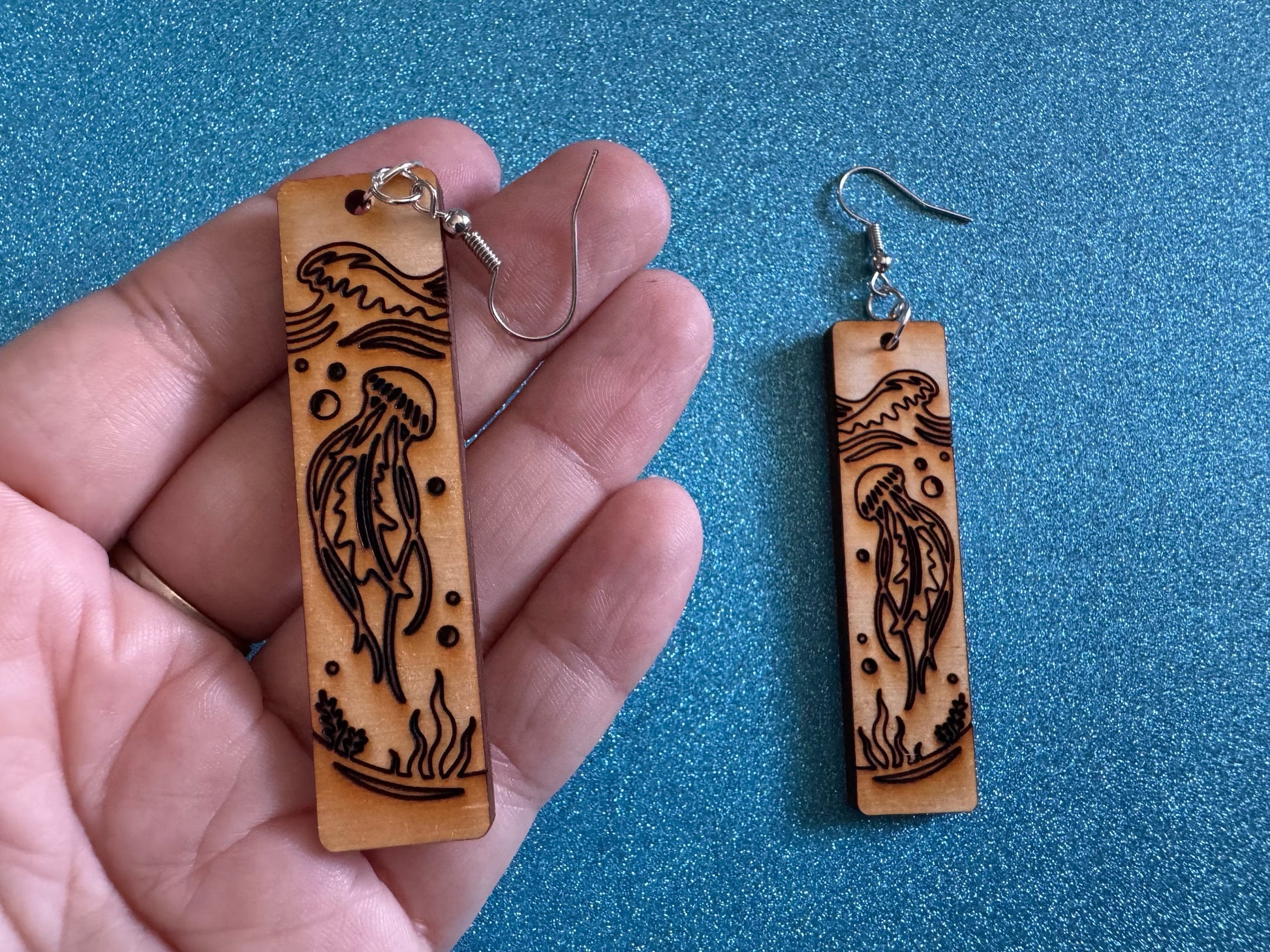 Jellyfish Earrings: Laser Cut Wood Sea Creature, Waves, Ocean, Seaweed, Diving, Tropical Dive, Hawaii, Aquatic, Best Gifts for Her/Him/Them