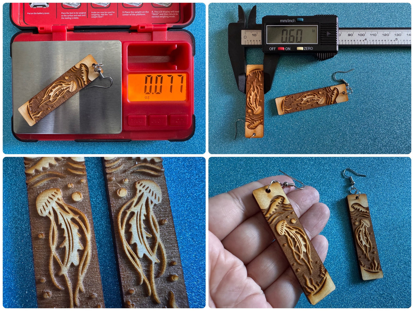 Jellyfish Earrings: Laser Cut Wood Sea Creature, Waves, Ocean, Seaweed, Diving, Tropical Dive, Hawaii, Aquatic, Best Gifts for Her/Him/Them