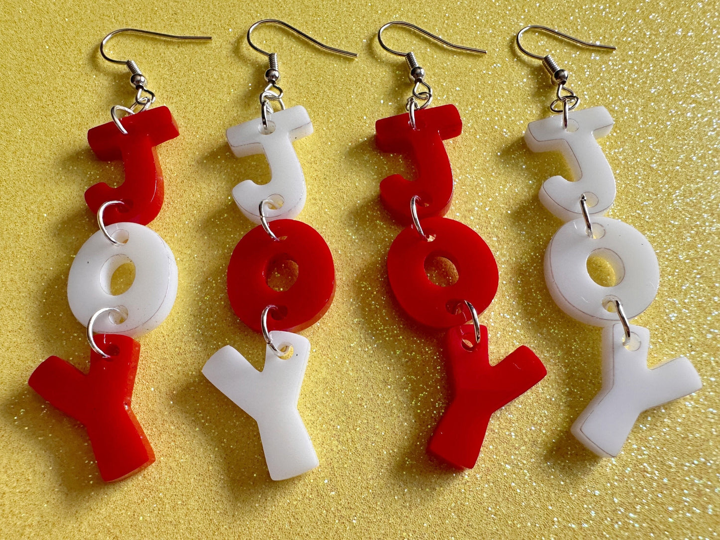 Joy Earrings: Laser Cut Acrylic Christmas Earrings, Xmas, Santa, Gifts for Her/Him/Them