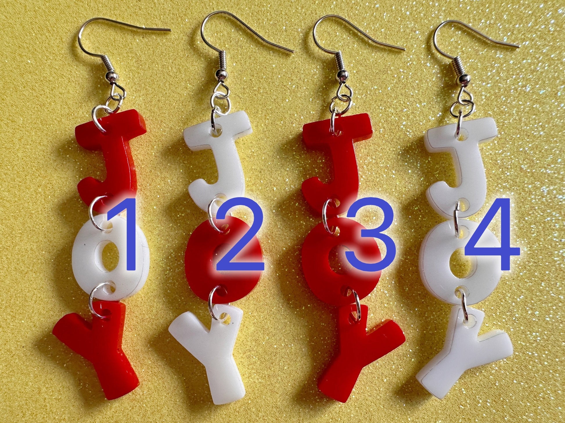 Joy Earrings: Laser Cut Acrylic Christmas Earrings, Xmas, Santa, Gifts for Her/Him/Them
