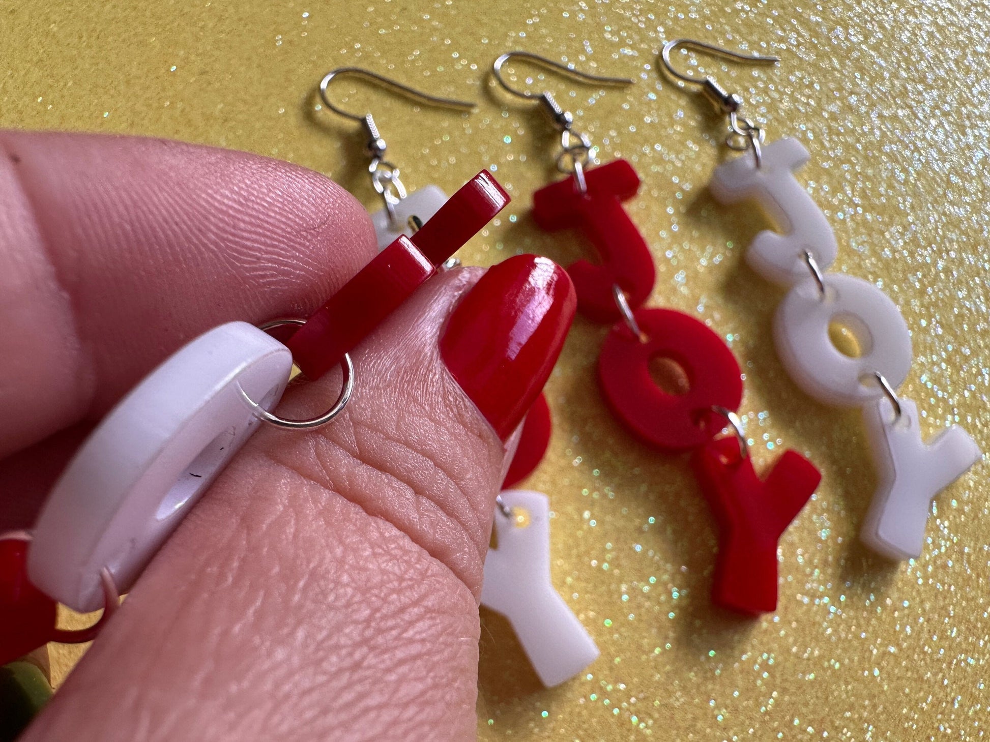 Joy Earrings: Laser Cut Acrylic Christmas Earrings, Xmas, Santa, Gifts for Her/Him/Them
