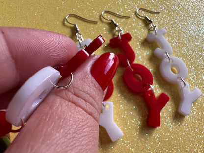 Joy Earrings: Laser Cut Acrylic Christmas Earrings, Xmas, Santa, Gifts for Her/Him/Them