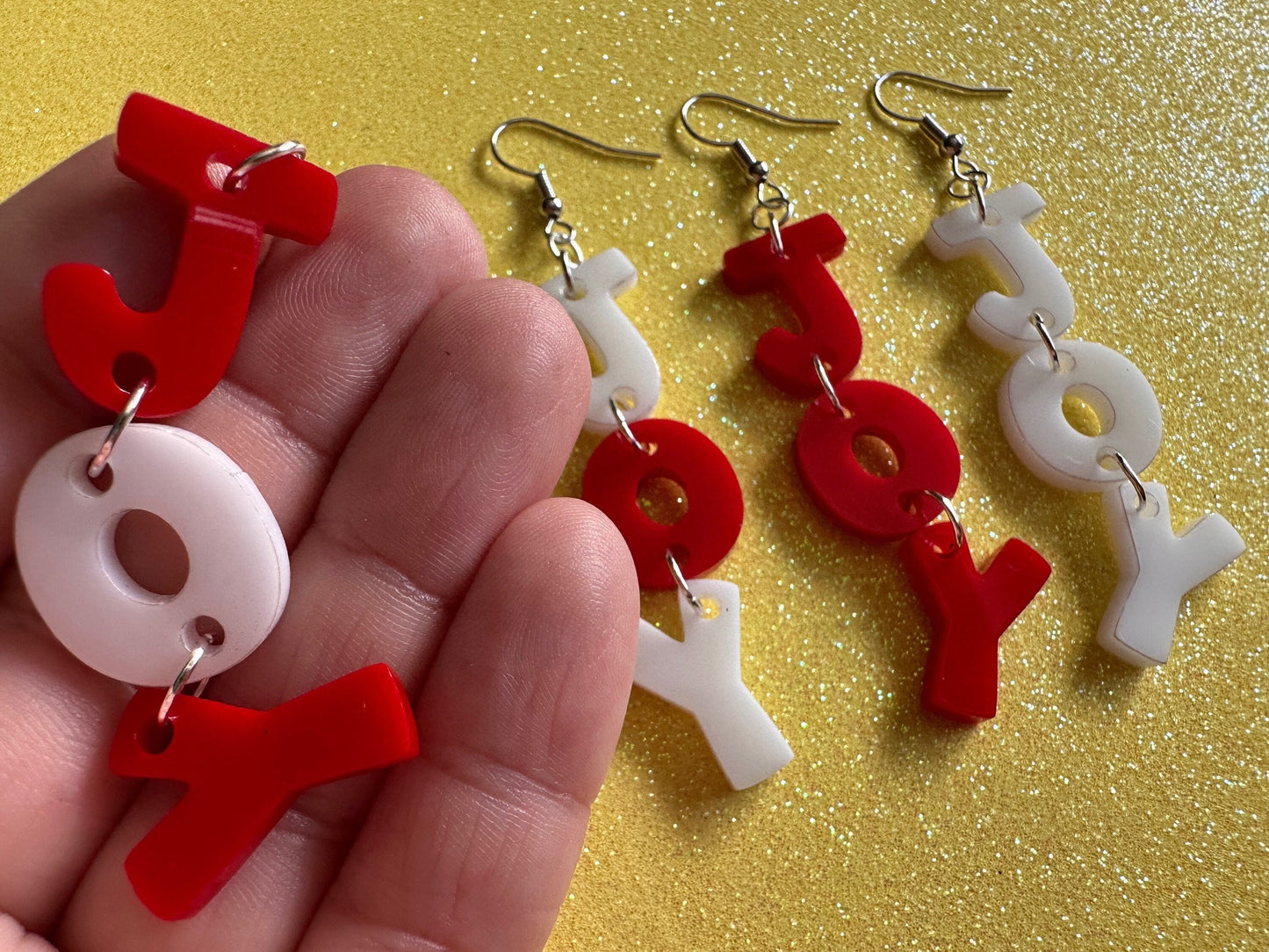 Joy Earrings: Laser Cut Acrylic Christmas Earrings, Xmas, Santa, Gifts for Her/Him/Them
