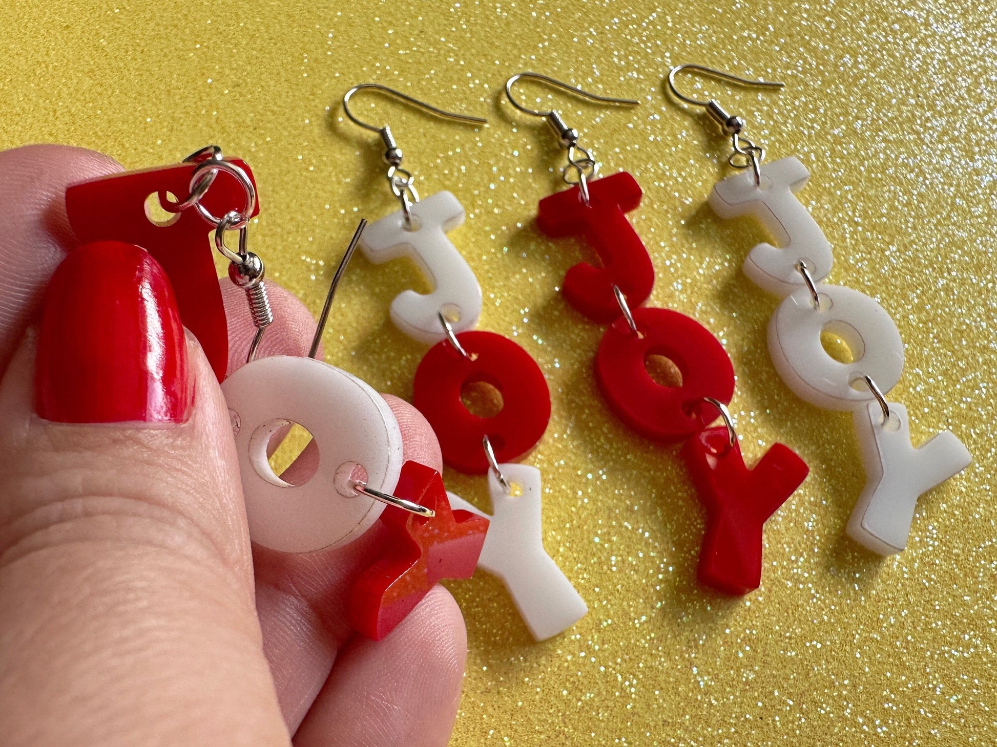 Joy Earrings: Laser Cut Acrylic Christmas Earrings, Xmas, Santa, Gifts for Her/Him/Them