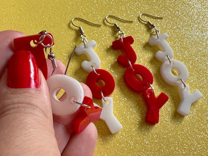 Joy Earrings: Laser Cut Acrylic Christmas Earrings, Xmas, Santa, Gifts for Her/Him/Them