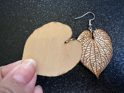 Kava Leaf Earrings: Laser Cut Wooden Leaves, Tropical Leaf, Green Earrings, Plants, Wood, Best Gifts for Her/Him/Them