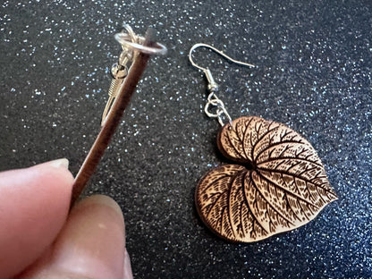 Kava Leaf Earrings: Laser Cut Wooden Leaves, Tropical Leaf, Green Earrings, Plants, Wood, Best Gifts for Her/Him/Them