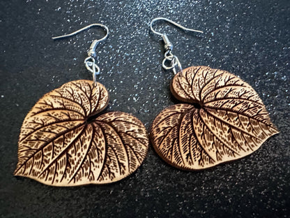 Kava Leaf Earrings: Laser Cut Wooden Leaves, Tropical Leaf, Green Earrings, Plants, Wood, Best Gifts for Her/Him/Them