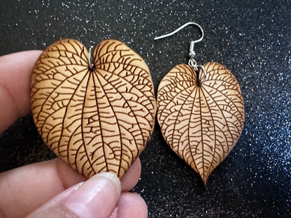 Kava Leaf Earrings: Laser Cut Wooden Leaves, Tropical Leaf, Green Earrings, Plants, Wood, Best Gifts for Her/Him/Them