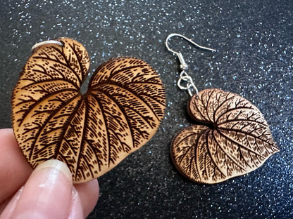 Kava Leaf Earrings: Laser Cut Wooden Leaves, Tropical Leaf, Green Earrings, Plants, Wood, Best Gifts for Her/Him/Them