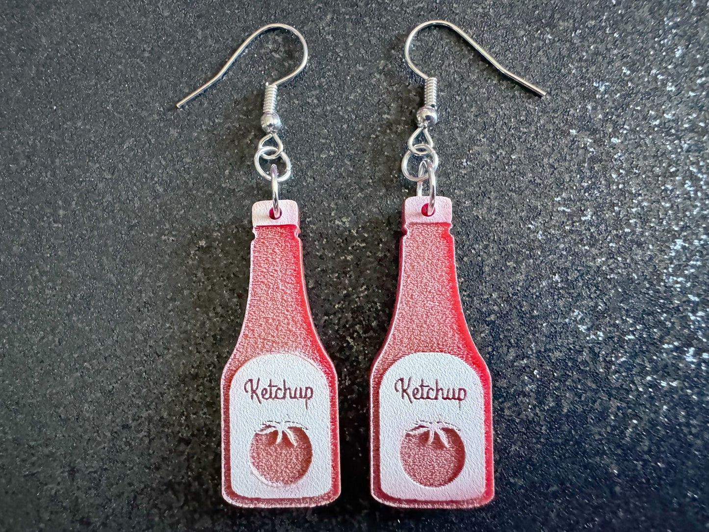 Ketchup Bottle Earrings: Laser Cut Acrylic Ketchup Earrings, Food, Tomato, Sauce, Condiments, Food Earrings, Best Gifts for Her/Him/Them