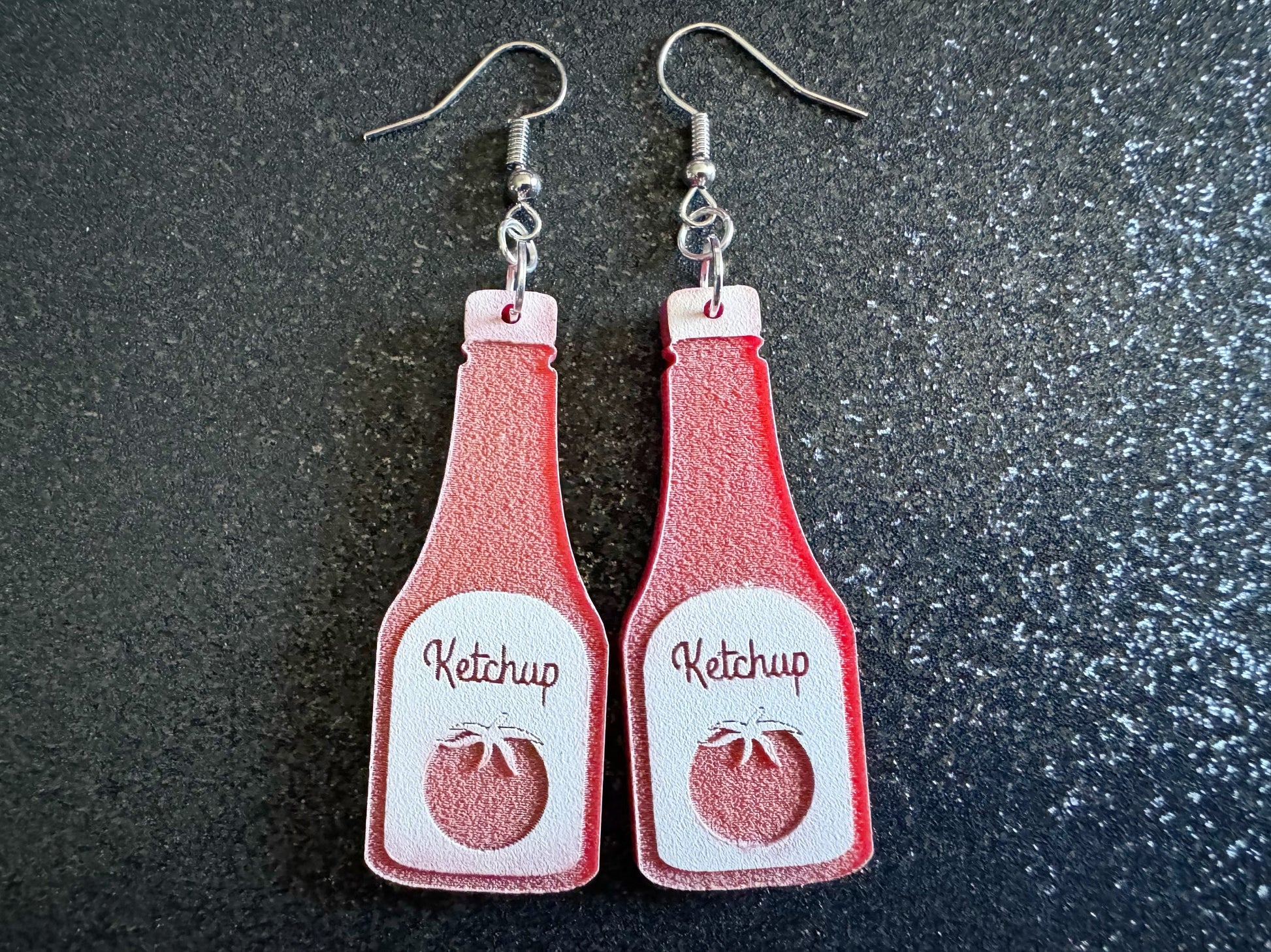 Ketchup Bottle Earrings: Laser Cut Acrylic Ketchup Earrings, Food, Tomato, Sauce, Condiments, Food Earrings, Best Gifts for Her/Him/Them