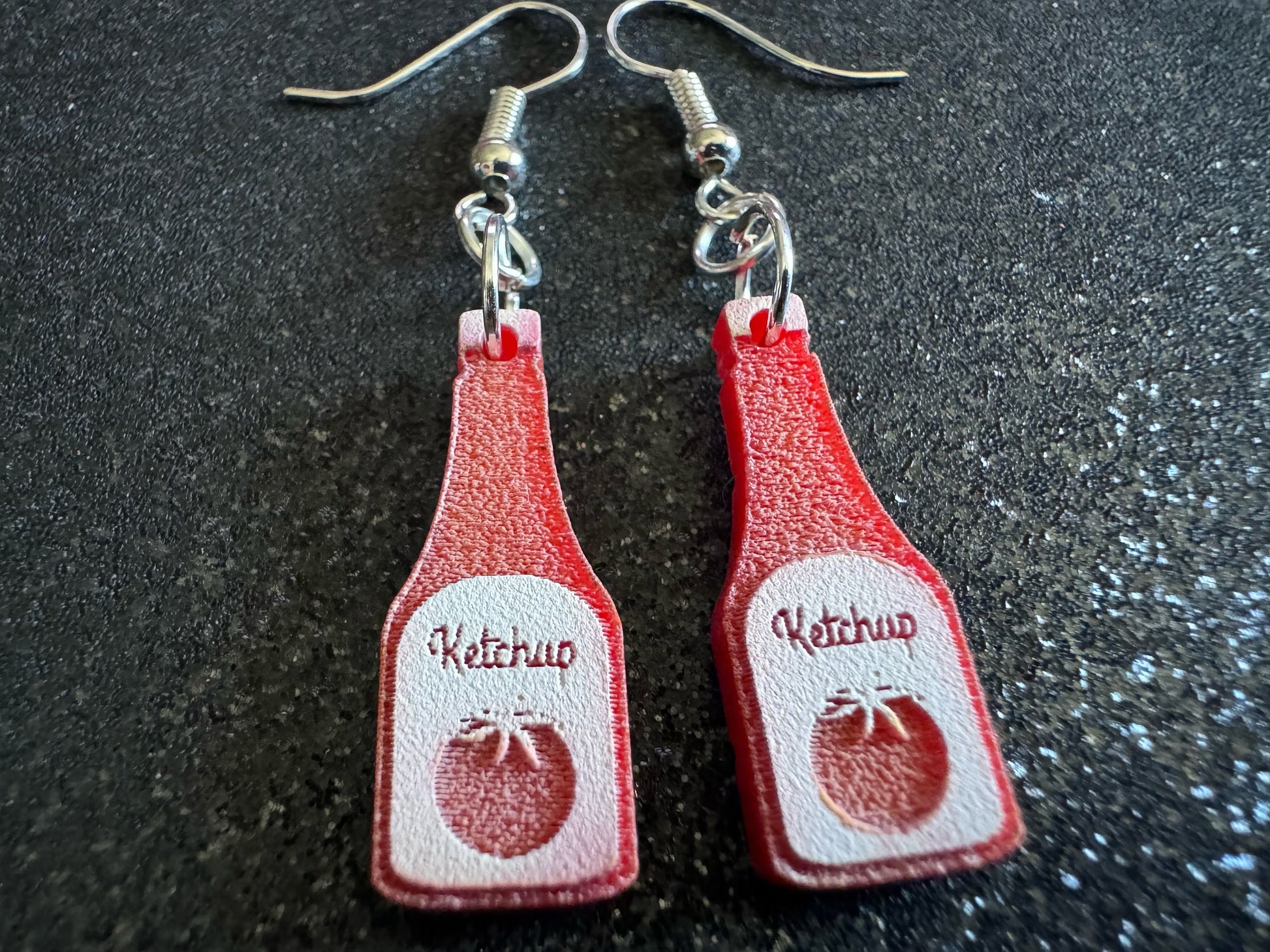 Ketchup Bottle Earrings: Laser Cut Acrylic Ketchup Earrings, Food, Tomato, Sauce, Condiments, Food Earrings, Best Gifts for Her/Him/Them
