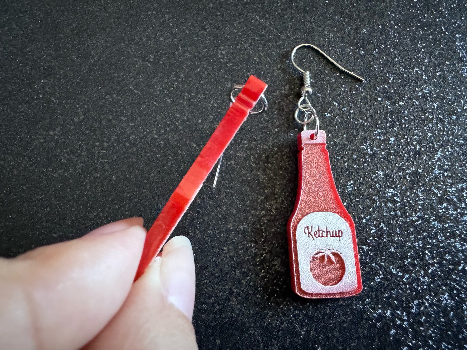 Ketchup Bottle Earrings: Laser Cut Acrylic Ketchup Earrings, Food, Tomato, Sauce, Condiments, Food Earrings, Best Gifts for Her/Him/Them