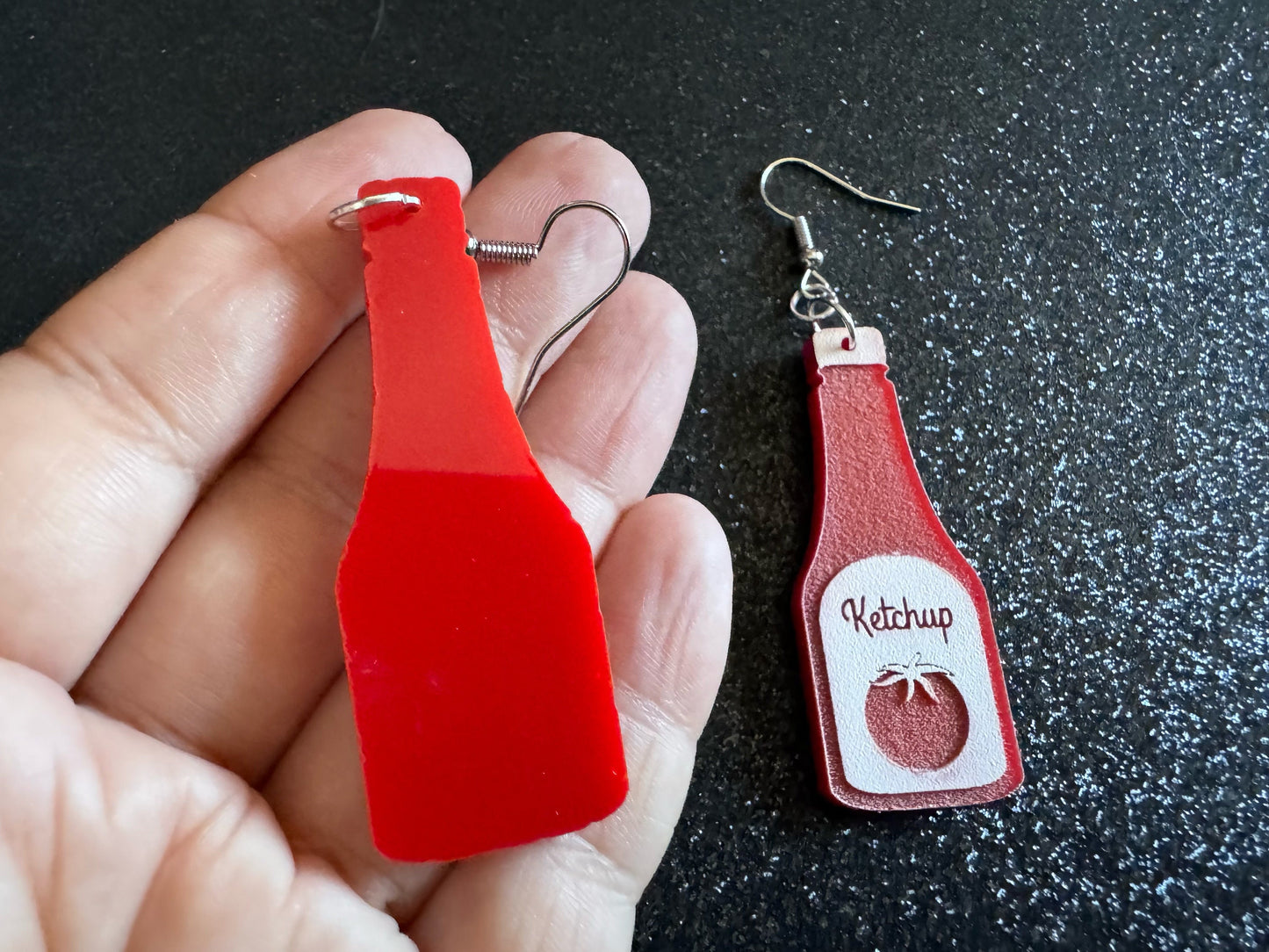 Ketchup Bottle Earrings: Laser Cut Acrylic Ketchup Earrings, Food, Tomato, Sauce, Condiments, Food Earrings, Best Gifts for Her/Him/Them