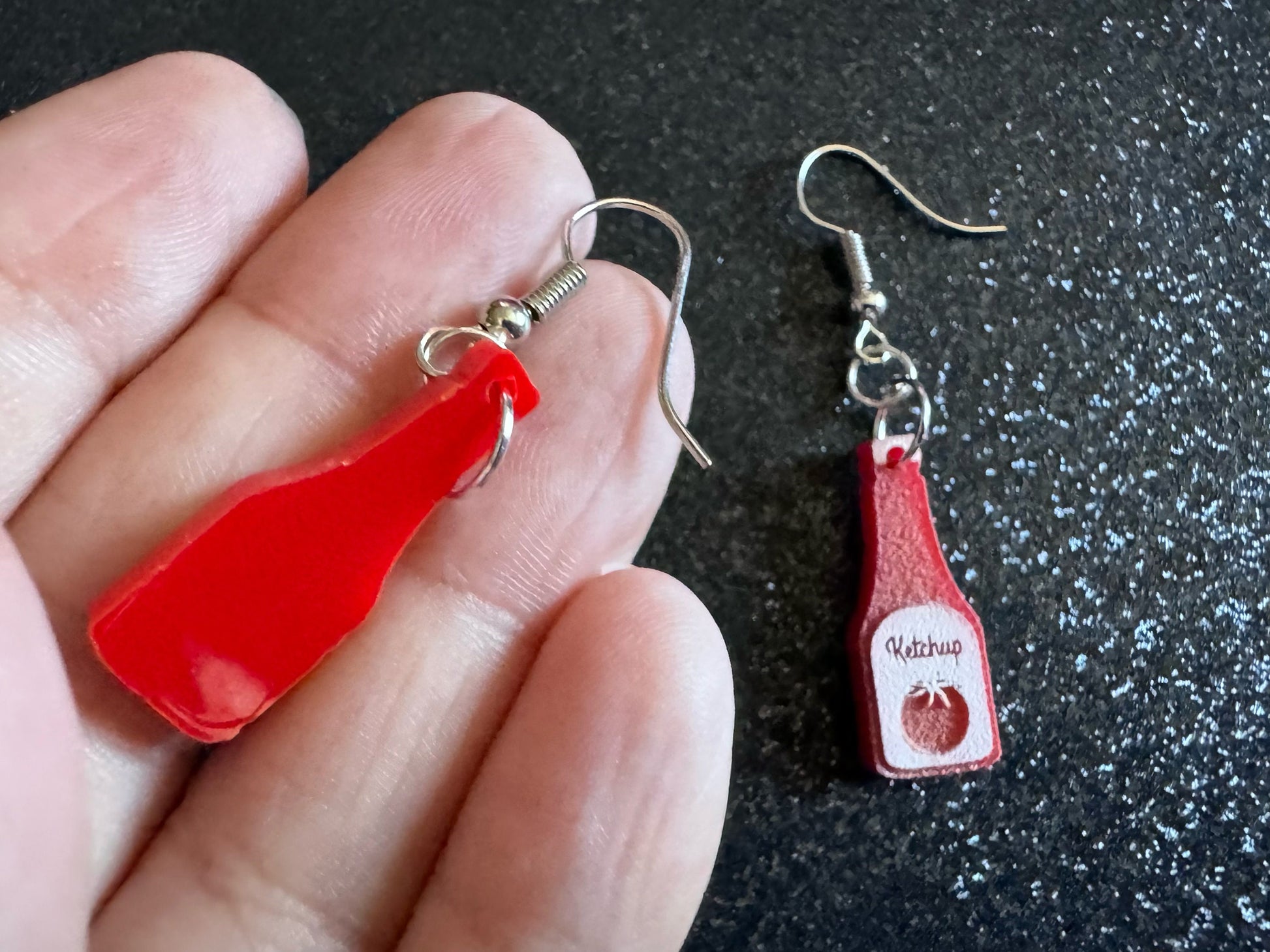 Ketchup Bottle Earrings: Laser Cut Acrylic Ketchup Earrings, Food, Tomato, Sauce, Condiments, Food Earrings, Best Gifts for Her/Him/Them