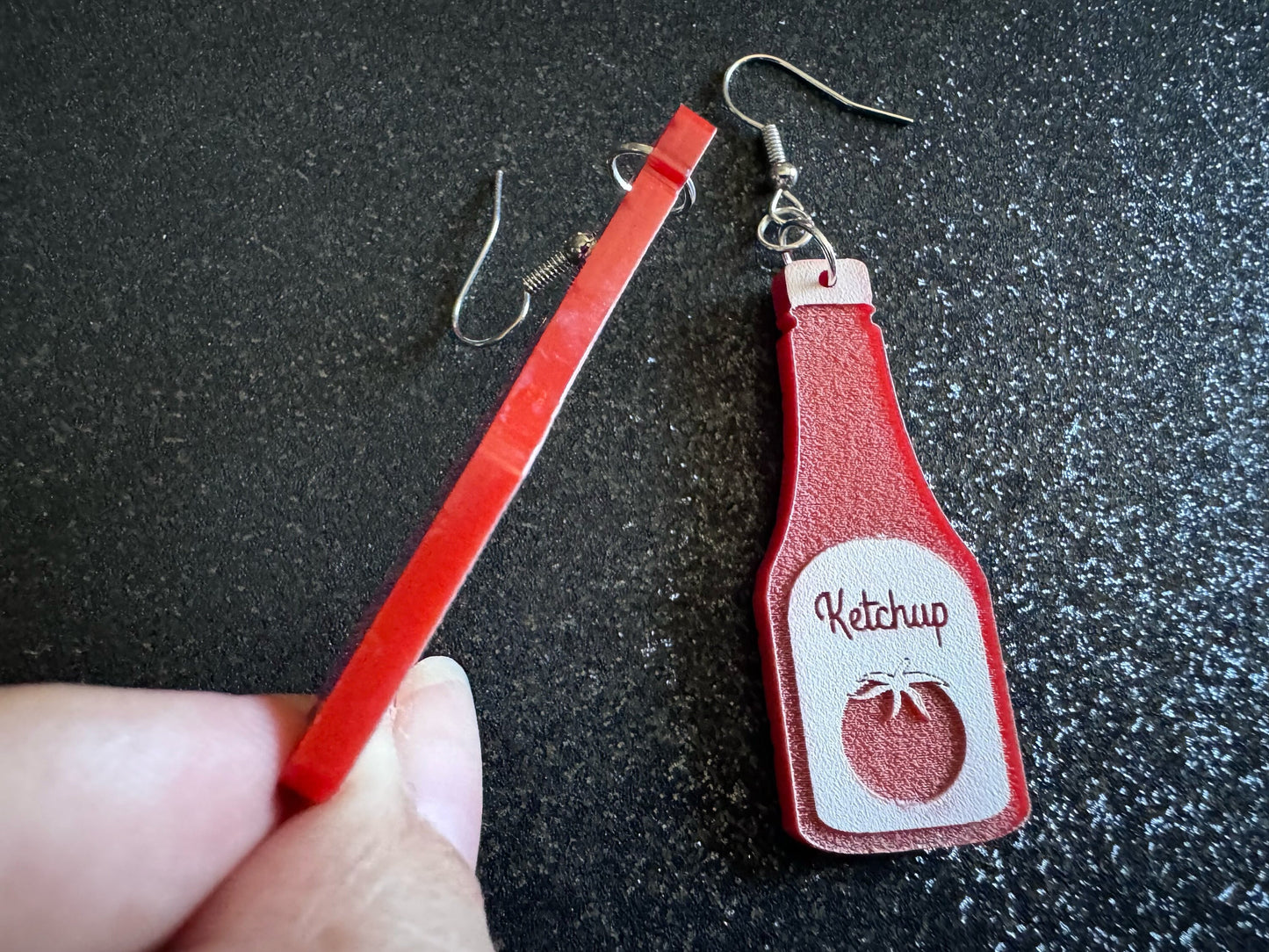 Ketchup Bottle Earrings: Laser Cut Acrylic Ketchup Earrings, Food, Tomato, Sauce, Condiments, Food Earrings, Best Gifts for Her/Him/Them