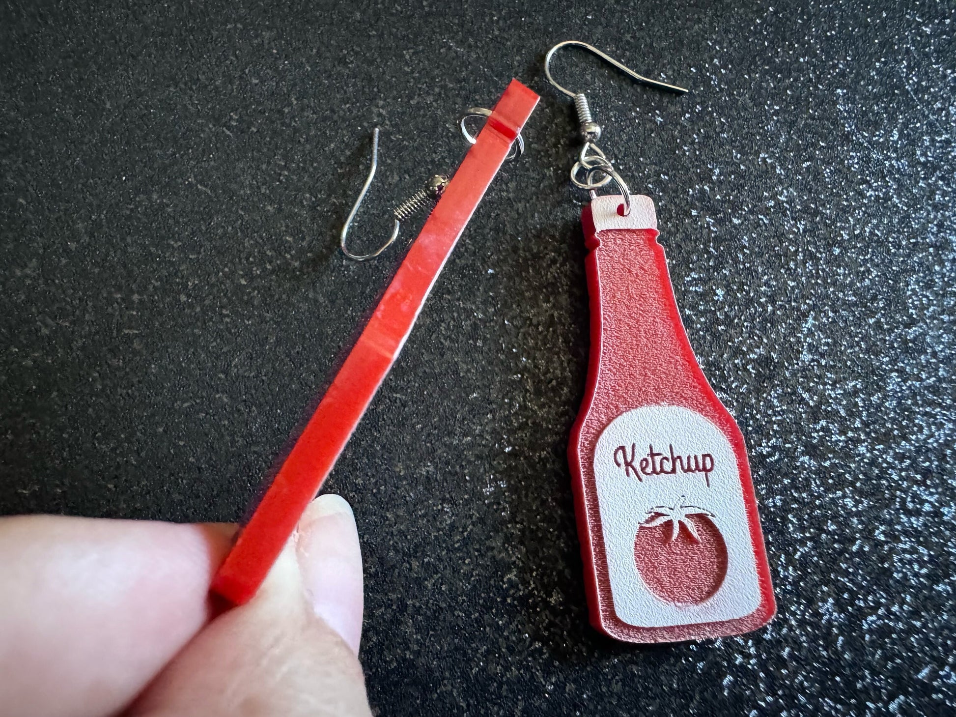 Ketchup Bottle Earrings: Laser Cut Acrylic Ketchup Earrings, Food, Tomato, Sauce, Condiments, Food Earrings, Best Gifts for Her/Him/Them