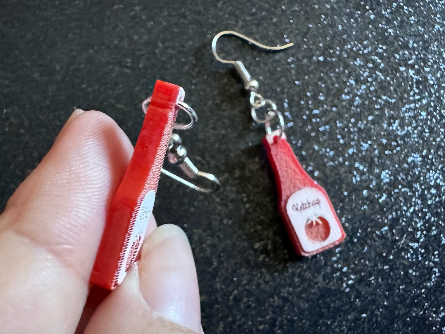 Ketchup Bottle Earrings: Laser Cut Acrylic Ketchup Earrings, Food, Tomato, Sauce, Condiments, Food Earrings, Best Gifts for Her/Him/Them