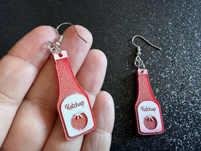 Ketchup Bottle Earrings: Laser Cut Acrylic Ketchup Earrings, Food, Tomato, Sauce, Condiments, Food Earrings, Best Gifts for Her/Him/Them