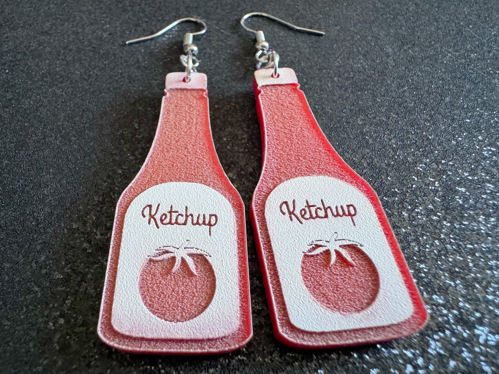 Ketchup Bottle Earrings: Laser Cut Acrylic Ketchup Earrings, Food, Tomato, Sauce, Condiments, Food Earrings, Best Gifts for Her/Him/Them