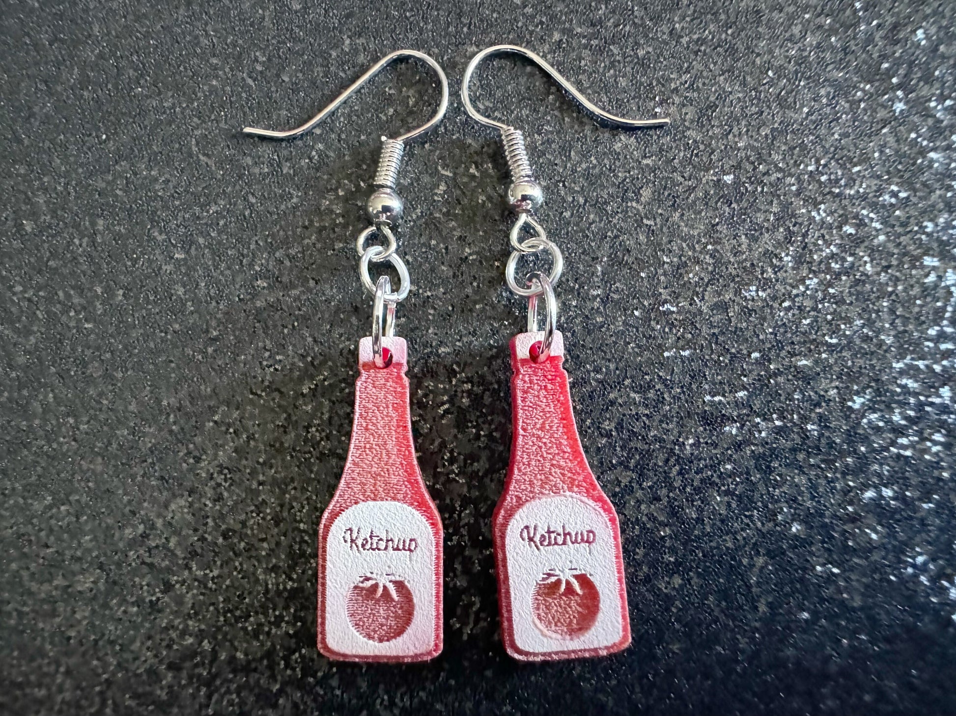 Ketchup Bottle Earrings: Laser Cut Acrylic Ketchup Earrings, Food, Tomato, Sauce, Condiments, Food Earrings, Best Gifts for Her/Him/Them