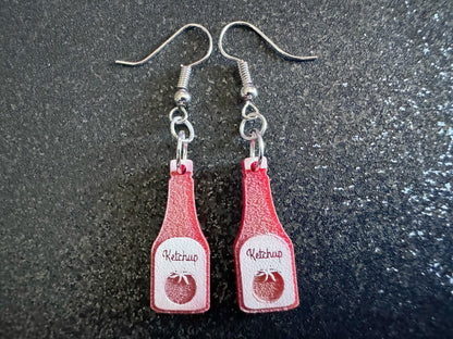Ketchup Bottle Earrings: Laser Cut Acrylic Ketchup Earrings, Food, Tomato, Sauce, Condiments, Food Earrings, Best Gifts for Her/Him/Them