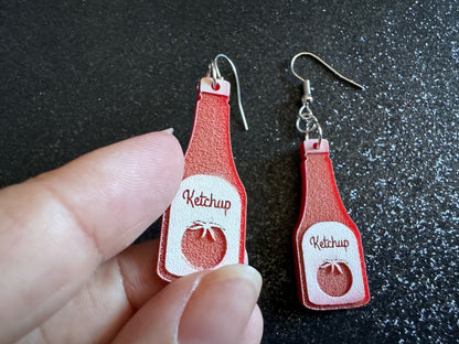 Ketchup Bottle Earrings: Laser Cut Acrylic Ketchup Earrings, Food, Tomato, Sauce, Condiments, Food Earrings, Best Gifts for Her/Him/Them