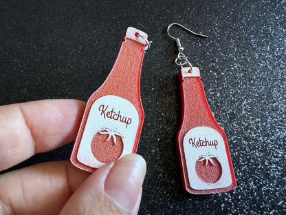 Ketchup Bottle Earrings: Laser Cut Acrylic Ketchup Earrings, Food, Tomato, Sauce, Condiments, Food Earrings, Best Gifts for Her/Him/Them