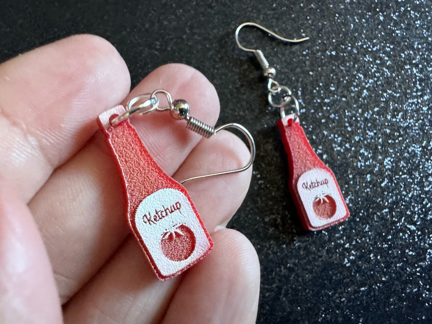 Ketchup Bottle Earrings: Laser Cut Acrylic Ketchup Earrings, Food, Tomato, Sauce, Condiments, Food Earrings, Best Gifts for Her/Him/Them