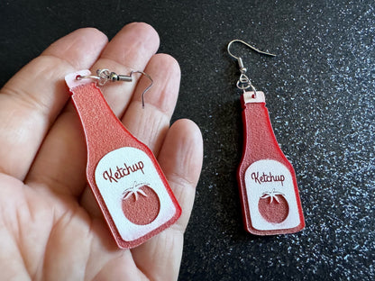 Ketchup Bottle Earrings: Laser Cut Acrylic Ketchup Earrings, Food, Tomato, Sauce, Condiments, Food Earrings, Best Gifts for Her/Him/Them