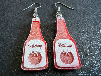Ketchup Bottle Earrings: Laser Cut Acrylic Ketchup Earrings, Food, Tomato, Sauce, Condiments, Food Earrings, Best Gifts for Her/Him/Them