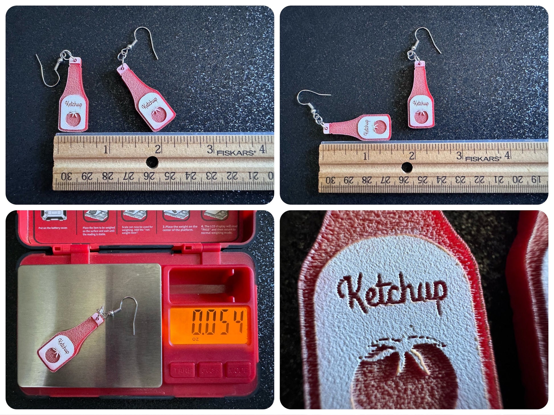 Ketchup Bottle Earrings: Laser Cut Acrylic Ketchup Earrings, Food, Tomato, Sauce, Condiments, Food Earrings, Best Gifts for Her/Him/Them