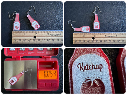 Ketchup Bottle Earrings: Laser Cut Acrylic Ketchup Earrings, Food, Tomato, Sauce, Condiments, Food Earrings, Best Gifts for Her/Him/Them