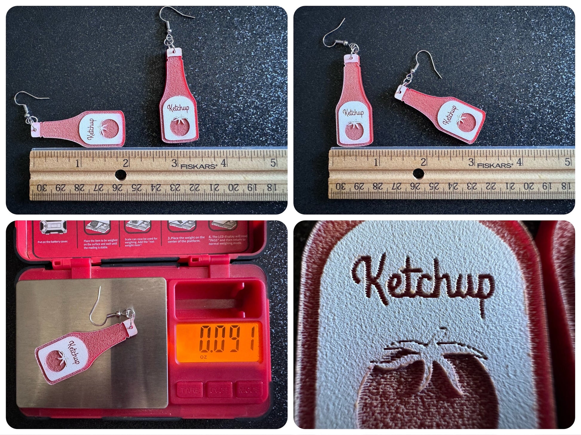 Ketchup Bottle Earrings: Laser Cut Acrylic Ketchup Earrings, Food, Tomato, Sauce, Condiments, Food Earrings, Best Gifts for Her/Him/Them
