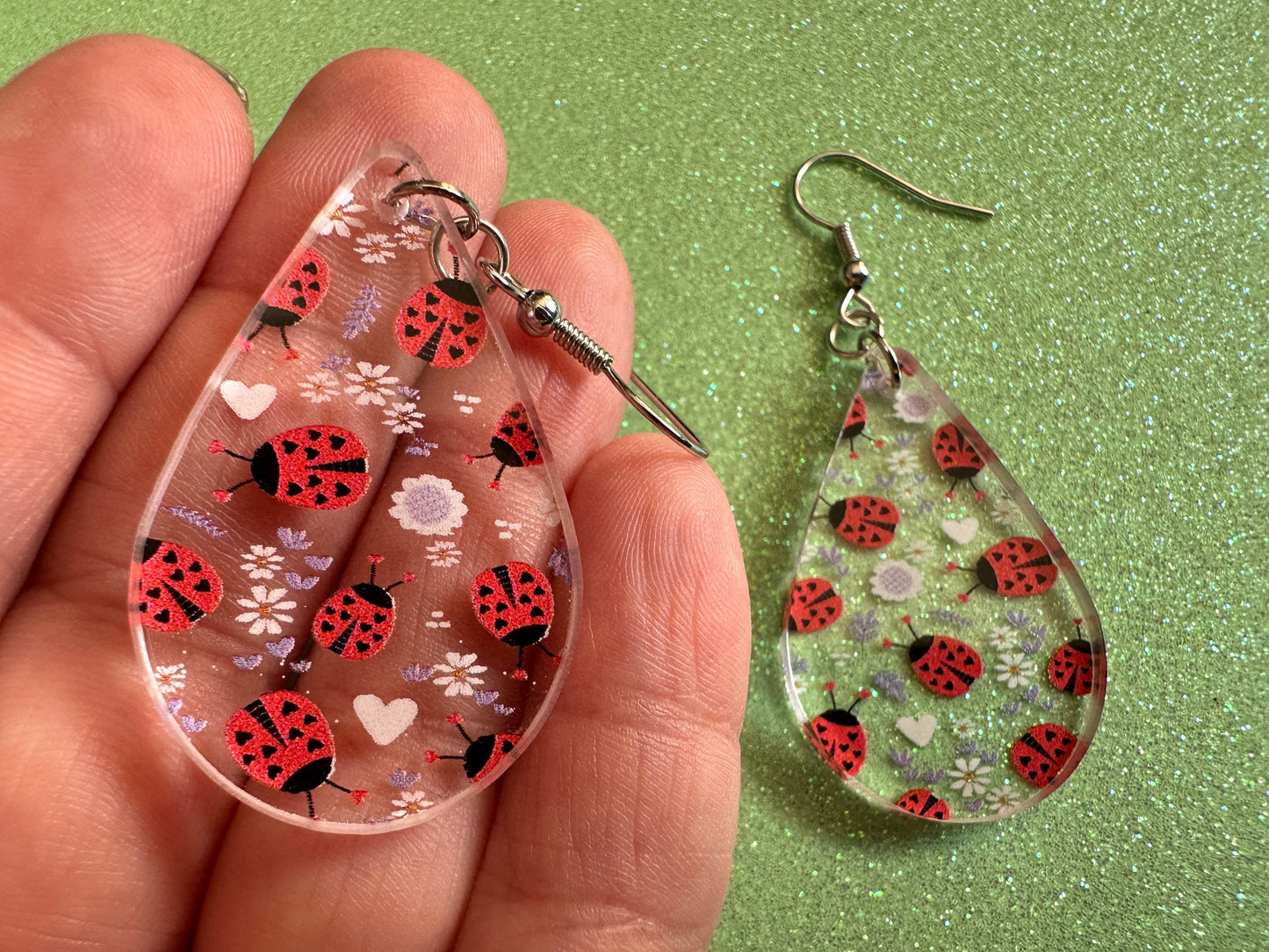Ladybug Earrings: Laser Cut Acrylic Lady Birds, Ladybugs, Insects, Entomology, Ladybird, Summer Vibes, Cottage, Best Gifts for Her/Him/Them
