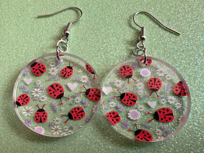 Ladybug Earrings: Laser Cut Acrylic Lady Birds, Ladybugs, Insects, Entomology, Ladybird, Summer Vibes, Cottage, Best Gifts for Her/Him/Them