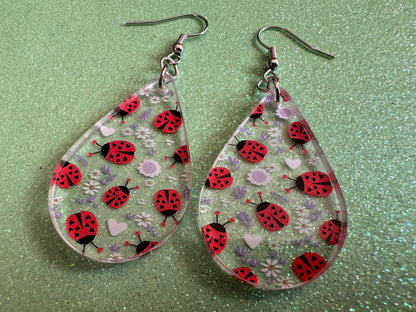 Ladybug Earrings: Laser Cut Acrylic Lady Birds, Ladybugs, Insects, Entomology, Ladybird, Summer Vibes, Cottage, Best Gifts for Her/Him/Them