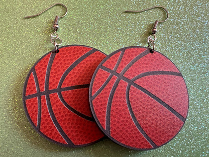 Large Basketball Earrings: Laser Cut Acrylic Basketball Print, Sports, NBA, PE Class, Sports Team, Sport Teams, Best Gifts for Her/Him/Them
