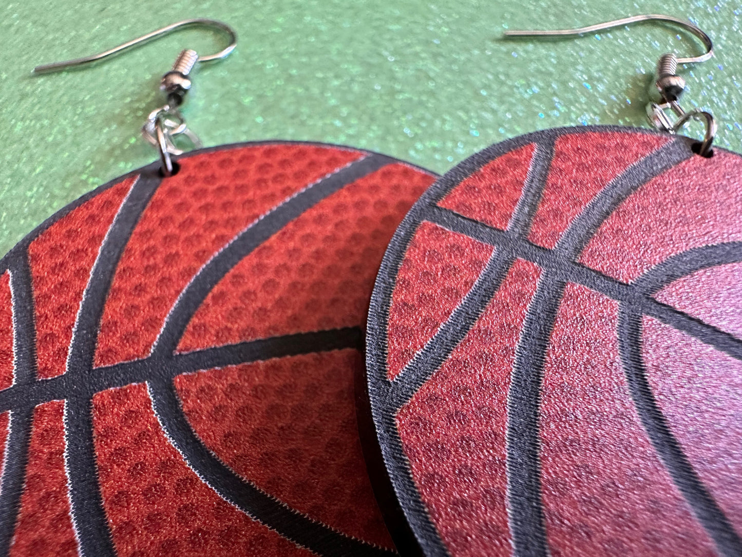 Large Basketball Earrings: Laser Cut Acrylic Basketball Print, Sports, NBA, PE Class, Sports Team, Sport Teams, Best Gifts for Her/Him/Them