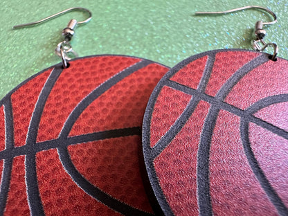 Large Basketball Earrings: Laser Cut Acrylic Basketball Print, Sports, NBA, PE Class, Sports Team, Sport Teams, Best Gifts for Her/Him/Them