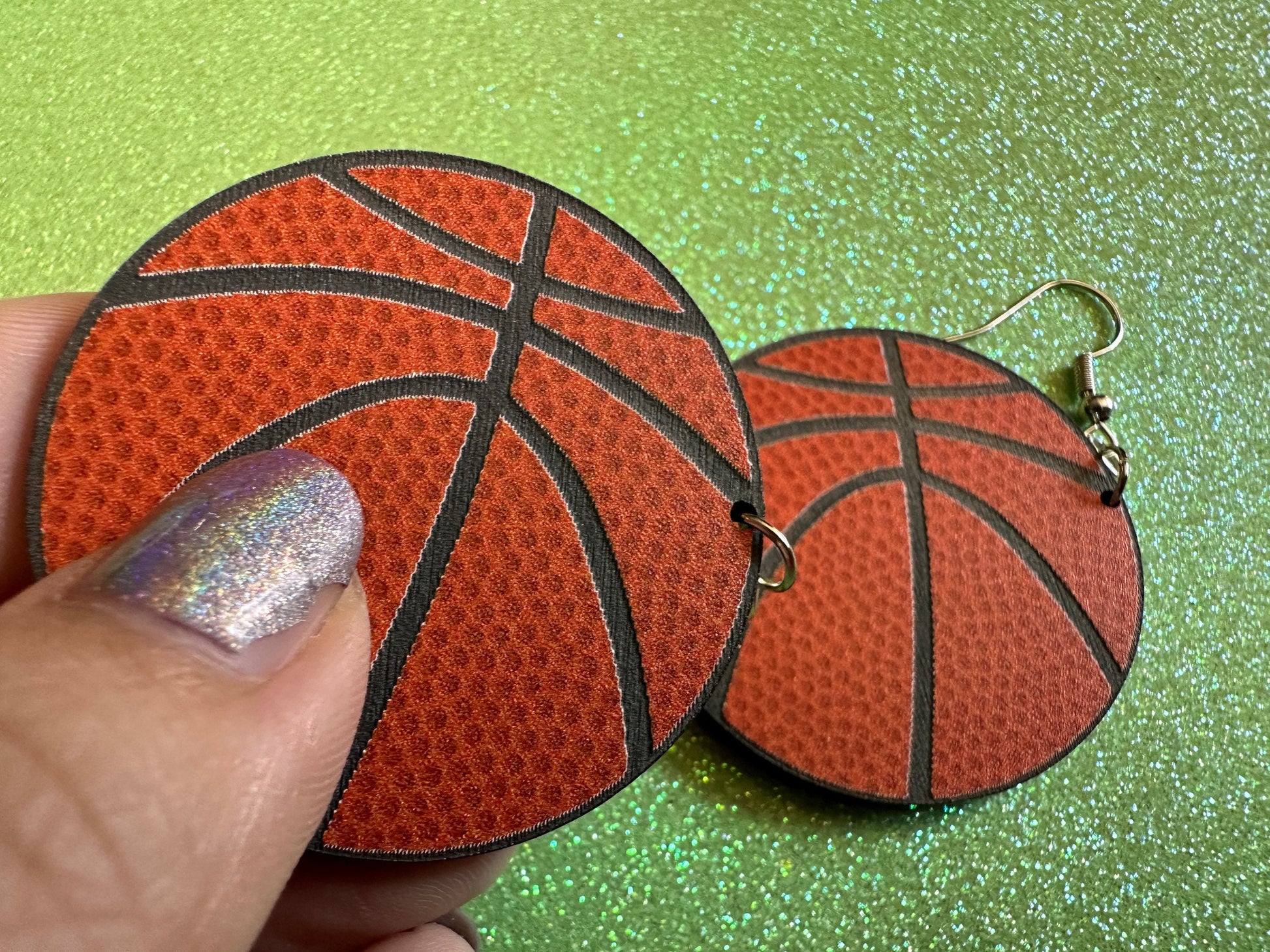 Large Basketball Earrings: Laser Cut Acrylic Basketball Print, Sports, NBA, PE Class, Sports Team, Sport Teams, Best Gifts for Her/Him/Them