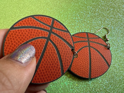 Large Basketball Earrings: Laser Cut Acrylic Basketball Print, Sports, NBA, PE Class, Sports Team, Sport Teams, Best Gifts for Her/Him/Them