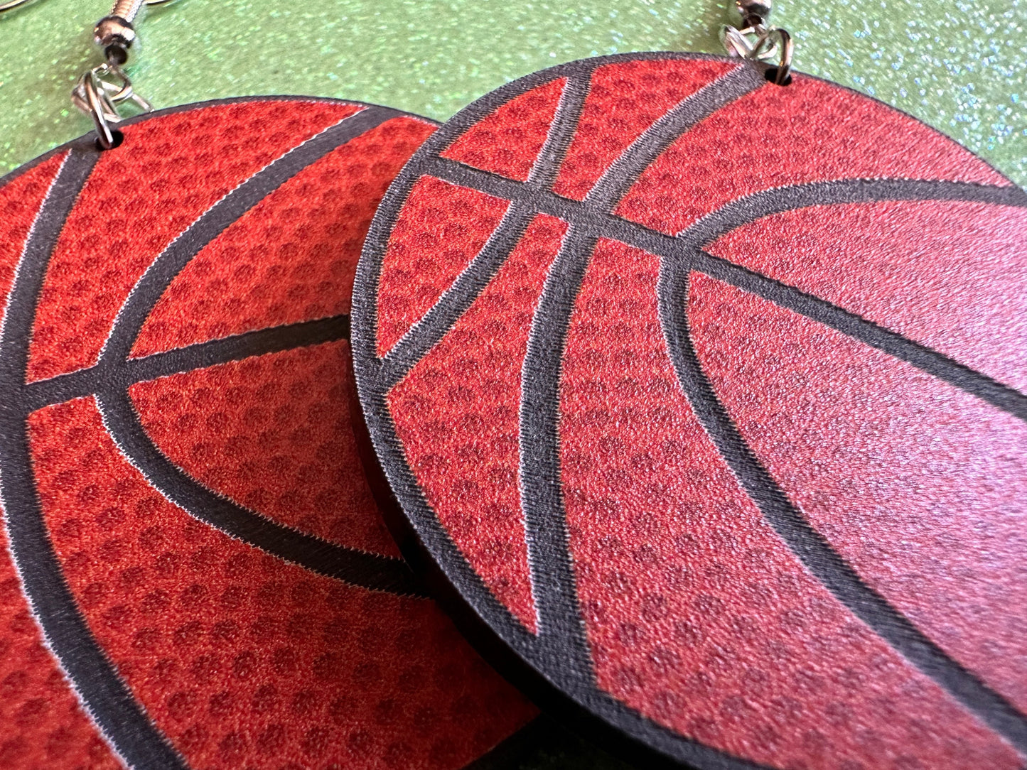 Large Basketball Earrings: Laser Cut Acrylic Basketball Print, Sports, NBA, PE Class, Sports Team, Sport Teams, Best Gifts for Her/Him/Them