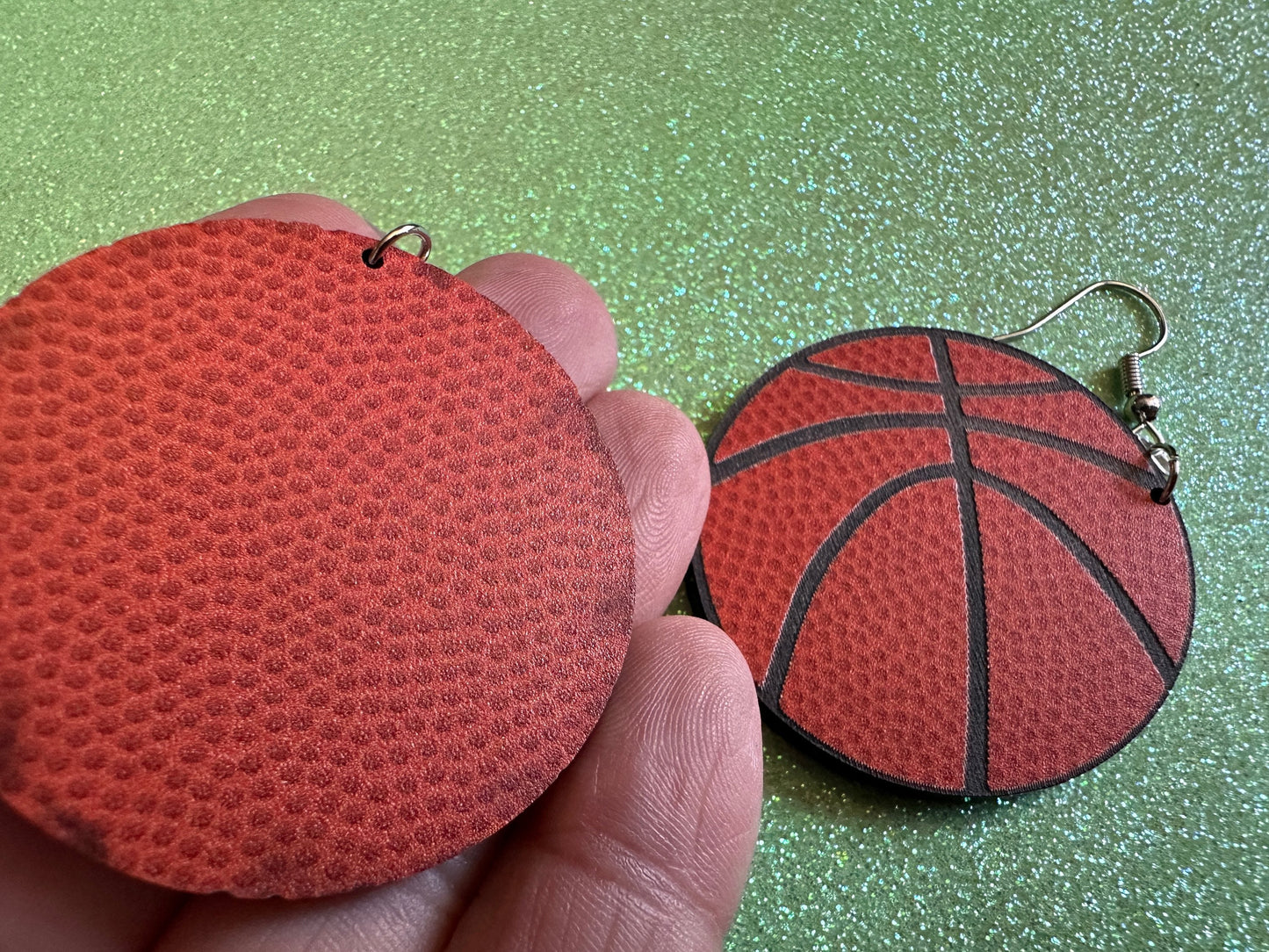 Large Basketball Earrings: Laser Cut Acrylic Basketball Print, Sports, NBA, PE Class, Sports Team, Sport Teams, Best Gifts for Her/Him/Them