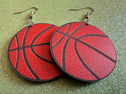 Large Basketball Earrings: Laser Cut Acrylic Basketball Print, Sports, NBA, PE Class, Sports Team, Sport Teams, Best Gifts for Her/Him/Them